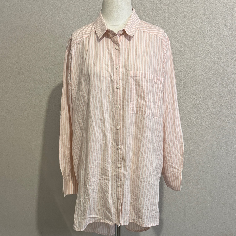 by Anthropologie Light Pink Striped Button Down Shirt Oversized